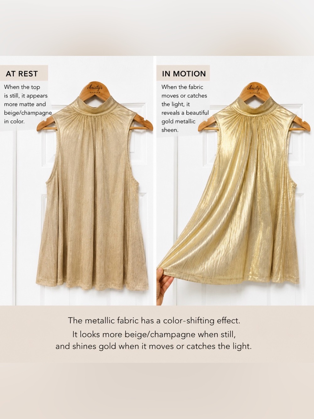 Towne Boutique Gold Metallic Mock Neck Sleeveless Top NWT Size Small - Picture 3 of 5
